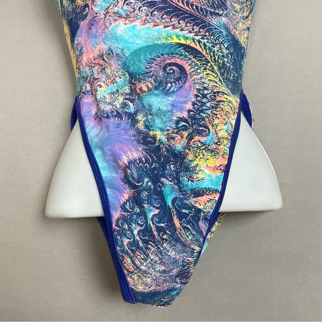 J. Valentine Bodysuit EDM Gear Stretch Tank Bodysuit Rave Swirl Design Small/Med Blue - Image 9