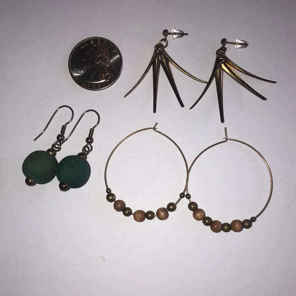 Elegant Bronze and Green Beaded Ball Drop Boho Earring Set Brown - Image 5