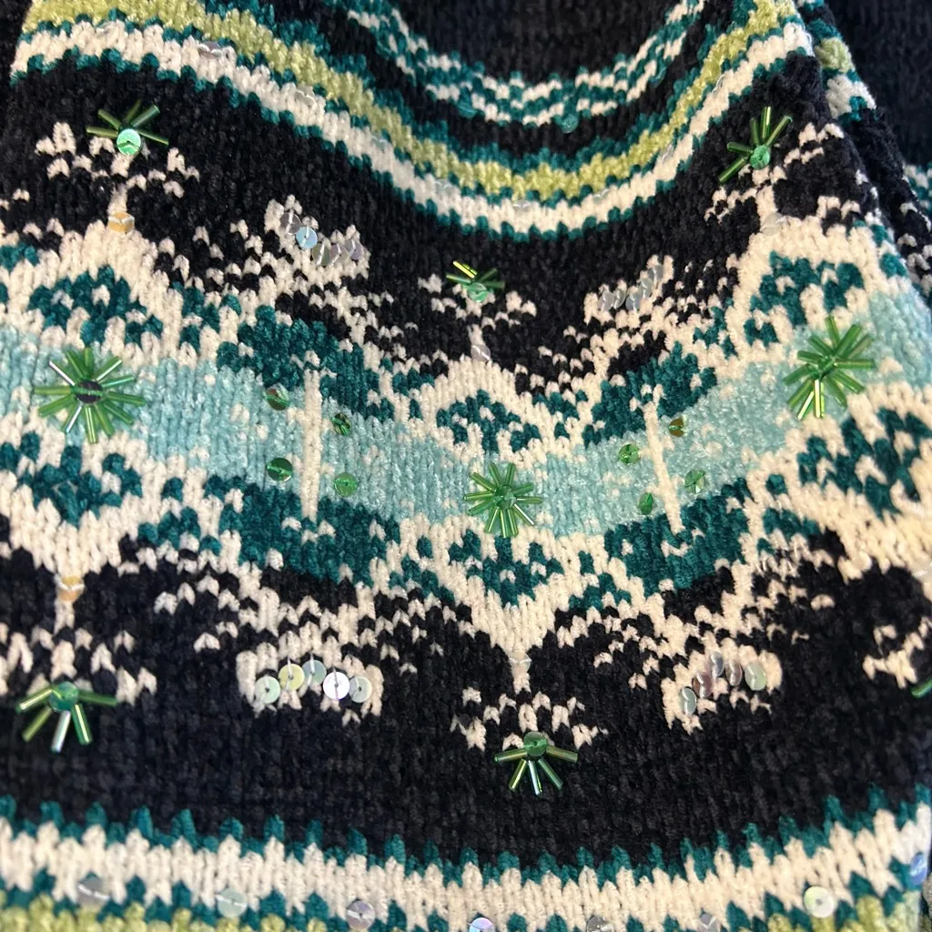 Vintage Pacific Trail Teal and Black Cardigan-Beaded | Size Large - Image 3