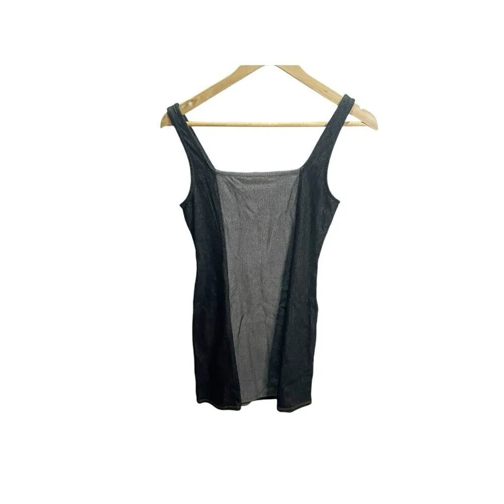 Moa Moa Women's Small Blue Denim Striped Mini Dress Sleeveless Stretch - Image 2