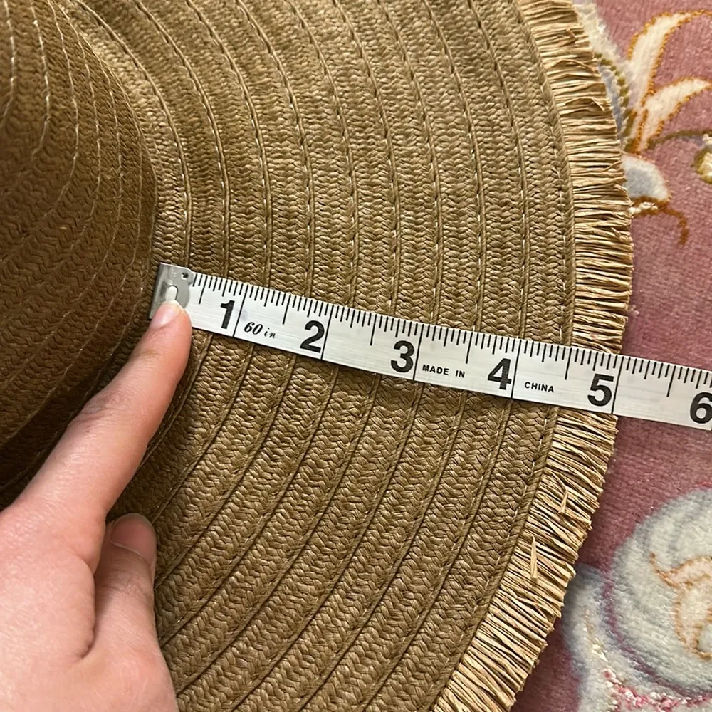 None Brown Floppy Straw Fringe Hat with Beads - Image 4