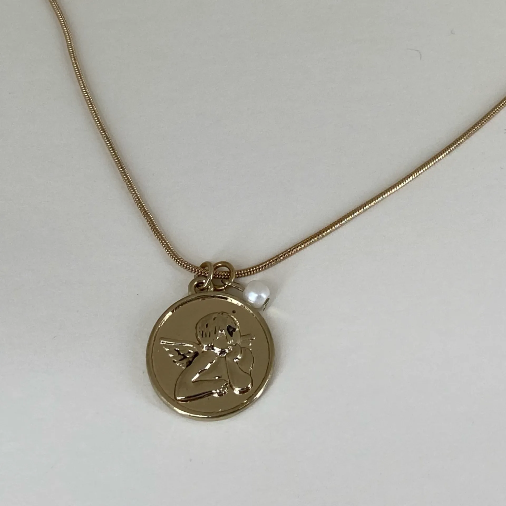 R. J. Graziano 2 Charm Necklace Angel and Pearl Gold Tone 16 - Image 3