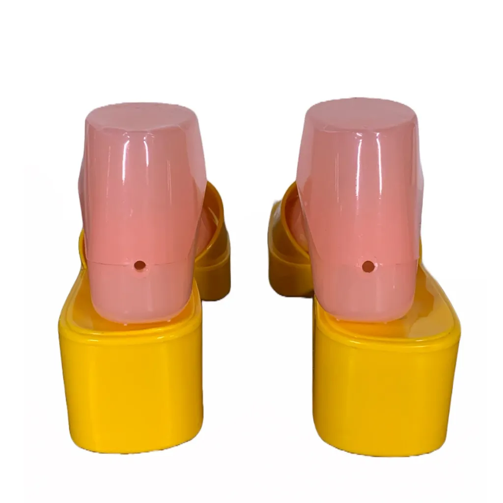 JESSICA SIMPSON LEMON YELLOW "GAVENA" BLOCK HEEL SLIDE PLASTIC SHOES (7) - Image 3