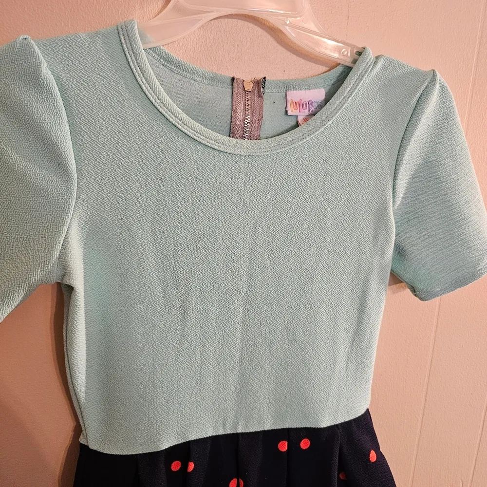 LulaRoe Amelia Simply Comfortable Seafoam Orange and Navy Dress with Pockets - Image 2