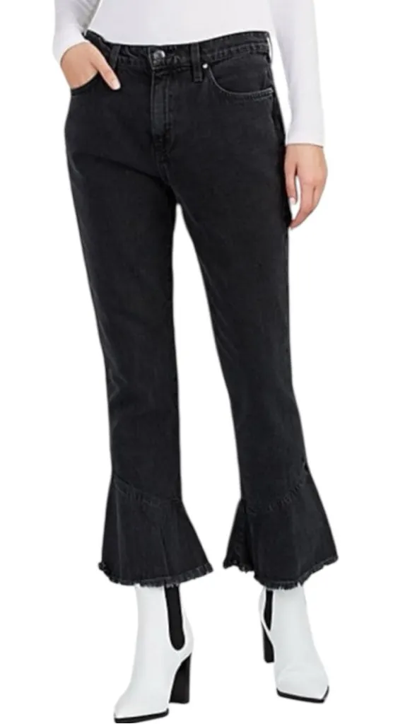 IRO Berry Cropped Flare Jeans Raw Hem size 24 NWT Faded Black Grey Gray - Image 1