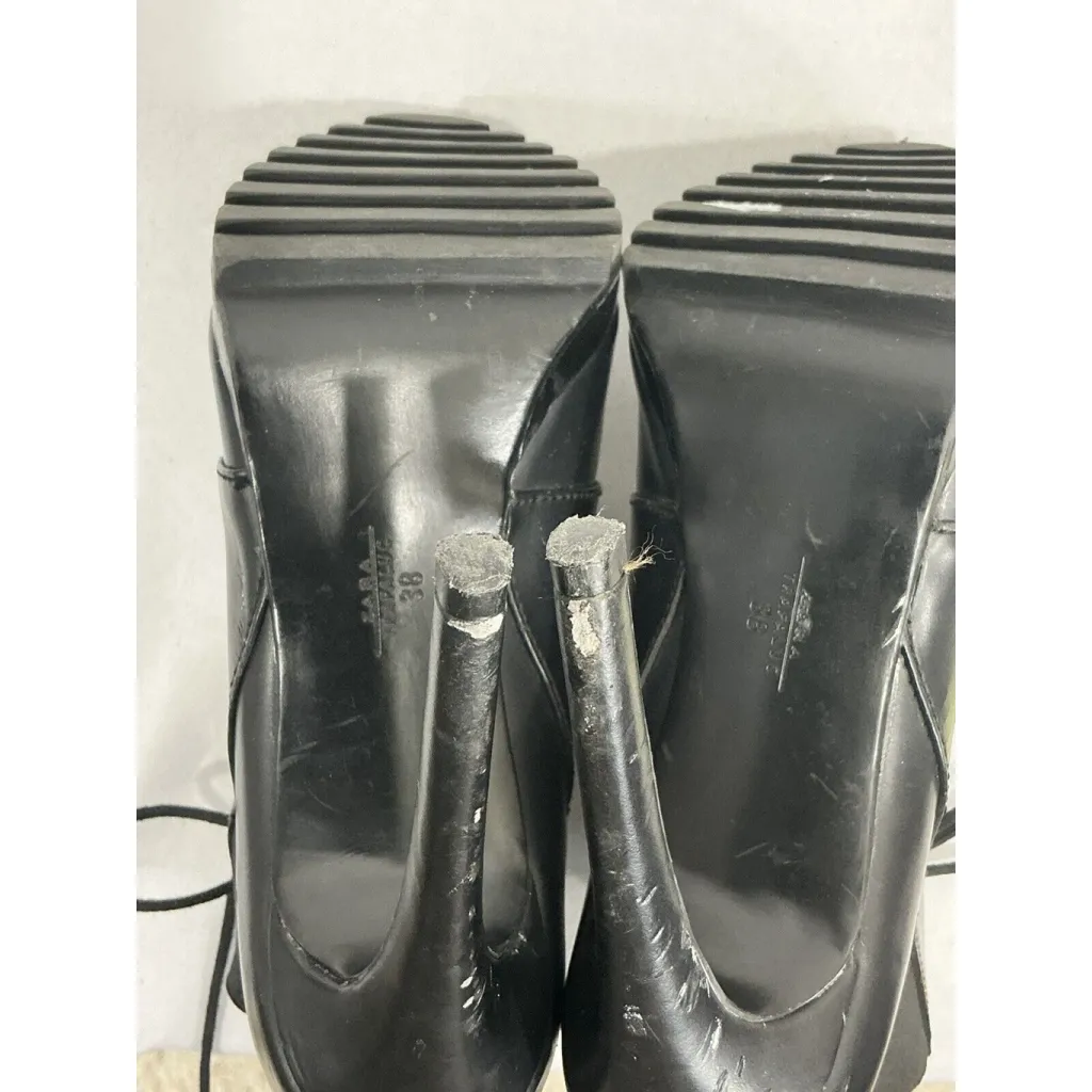 Womans Zara Trafalue 7.5 (38) Black Faux Leather Lace Zip Platform Combat Boots - Image 8