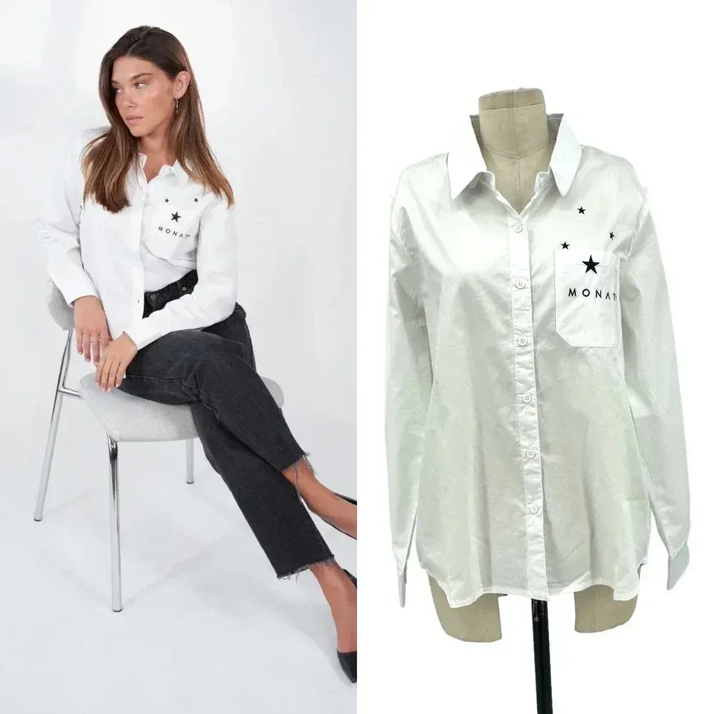 Monat Gear Monat Button Down Shirt White Start Logo‎ Size Medium - Image 2