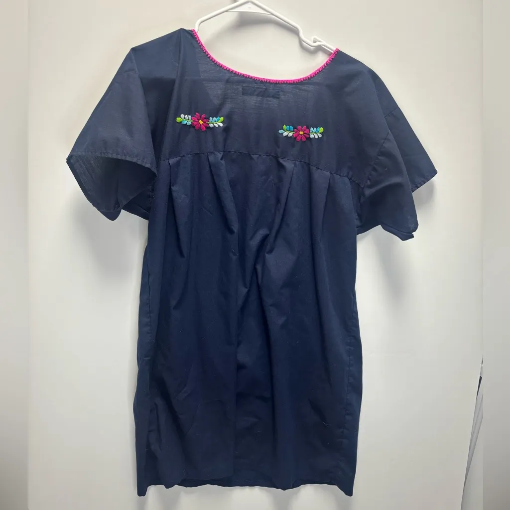 Erica Maree Traditional Embroidered Dress Handmade in Mexico Size Large Blue - Image 3