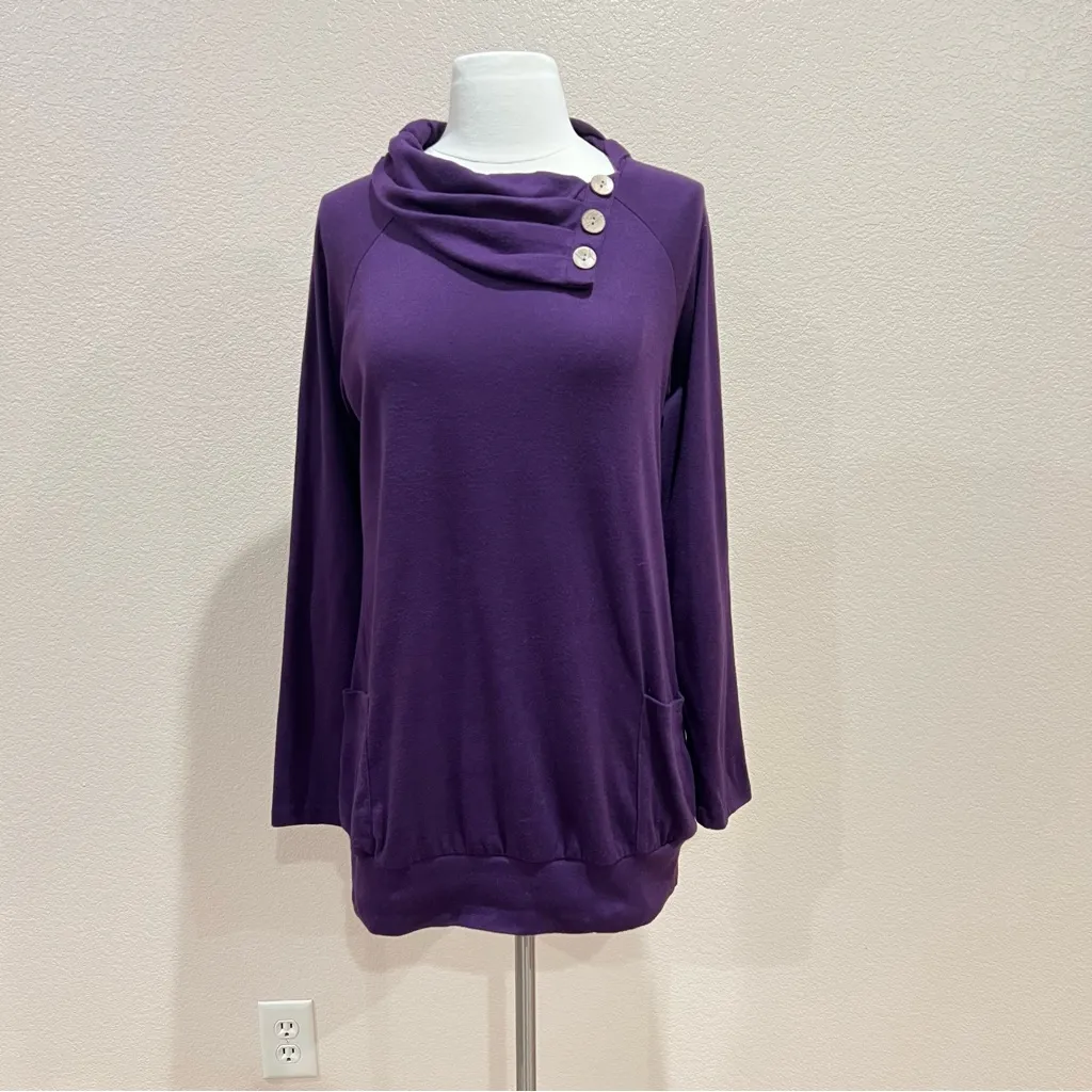 Miusey Purple Cowl Neck Raglan Long Sleeve Tunic Sweatshirt with Pockets Medium - Image 2