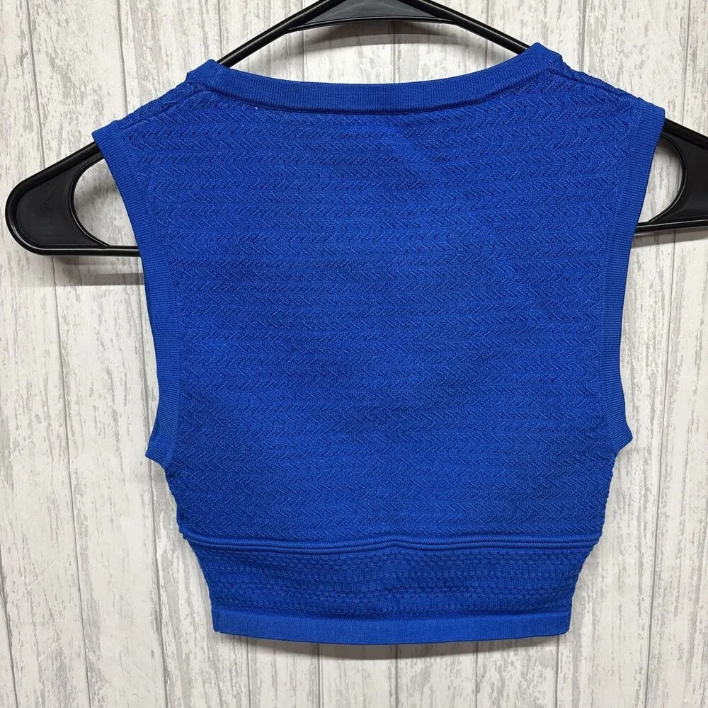 Womens Size XS Aritzia Babaton Pointelle Top Blue EUC - Image 4