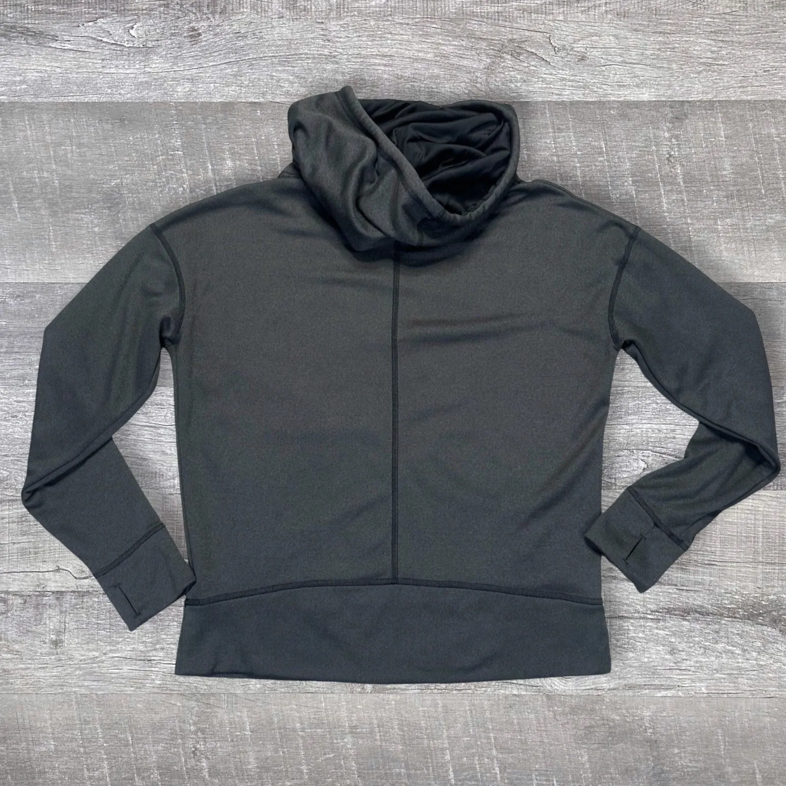 The North Face Funnel Neck Grey Sweatshirt Womens L Hooded Neon Green Stitching - Image 5