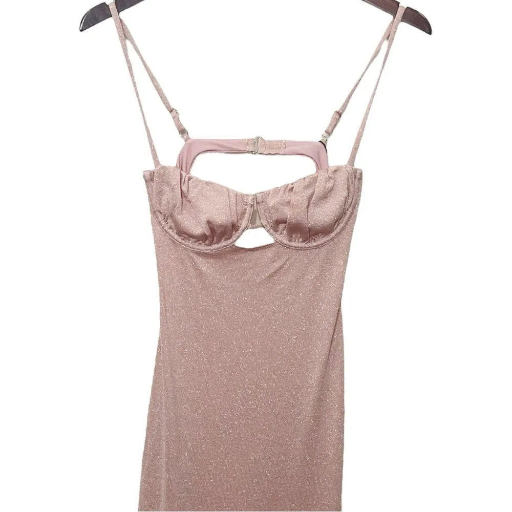 Montce NWT Prima Sparkle Slip Dress Women’s Size Small Pink Petal Cutout Long - Image 5