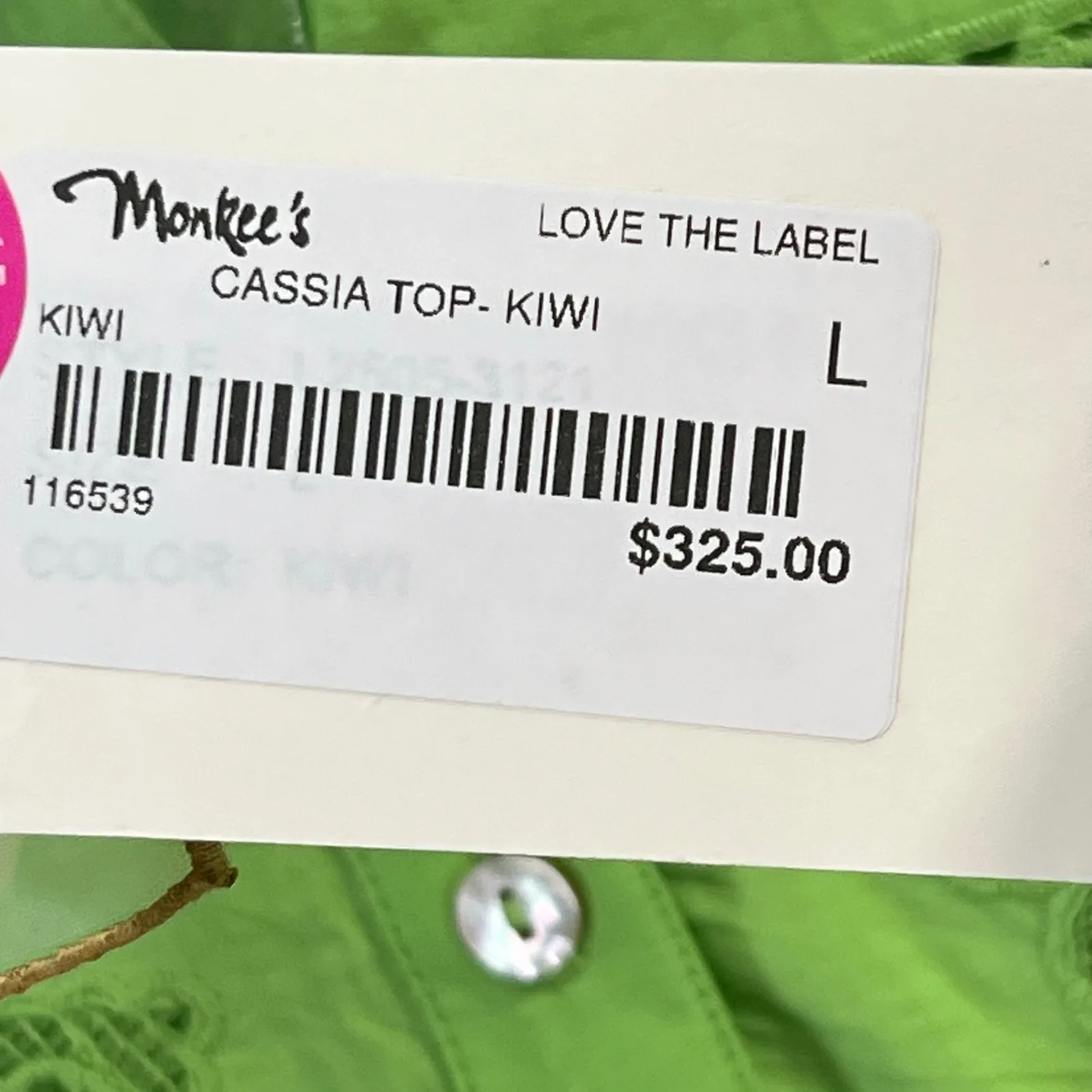 Love The Label Cassia Blouse Womens L Kiwi Green Embroidered Eyelet Boho Chic Size L - Image 13