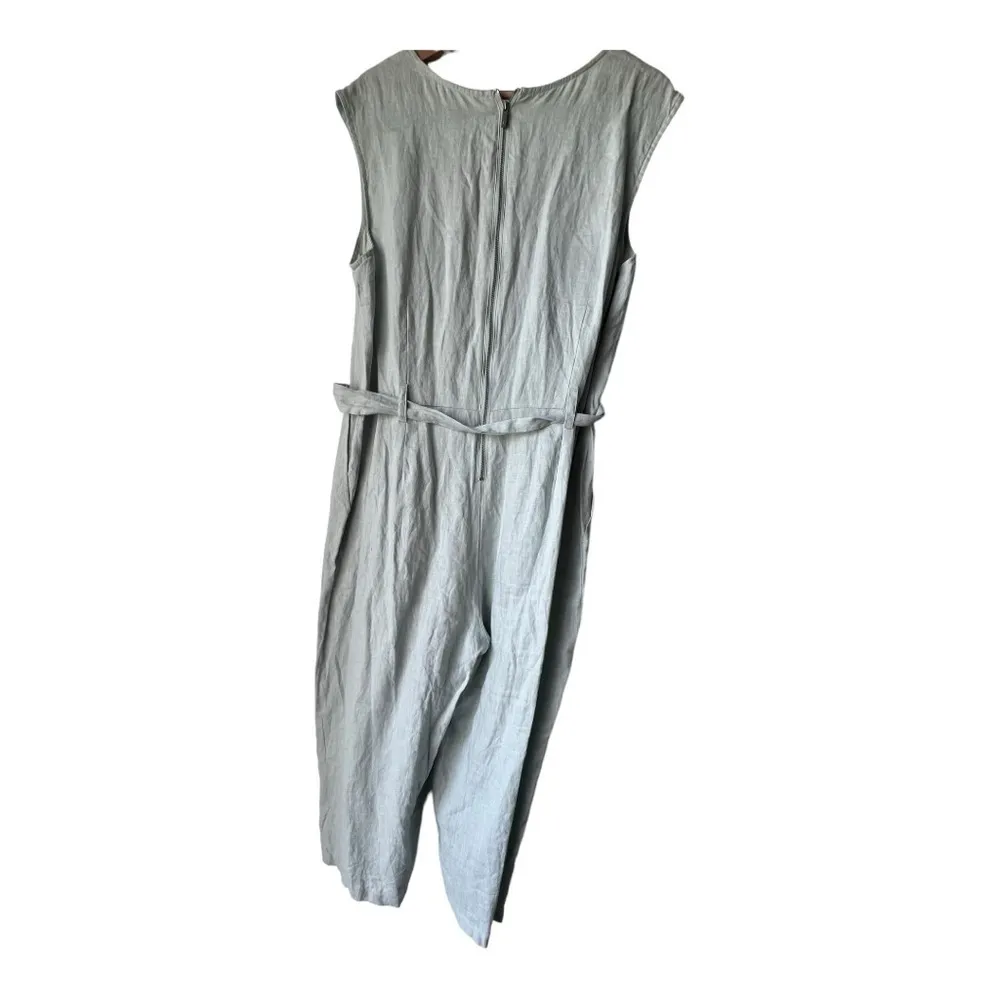 100% LINEN jumpsuit VINCE CAMUTO Sleeveless Bow Tie Mock Neck green SIZE L. - Image 8