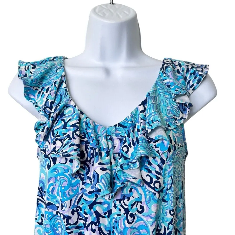 Lilly Pulitzer Alessa Romper Size XS Blue Coastal Preppy Aqua Spritz - Image 5