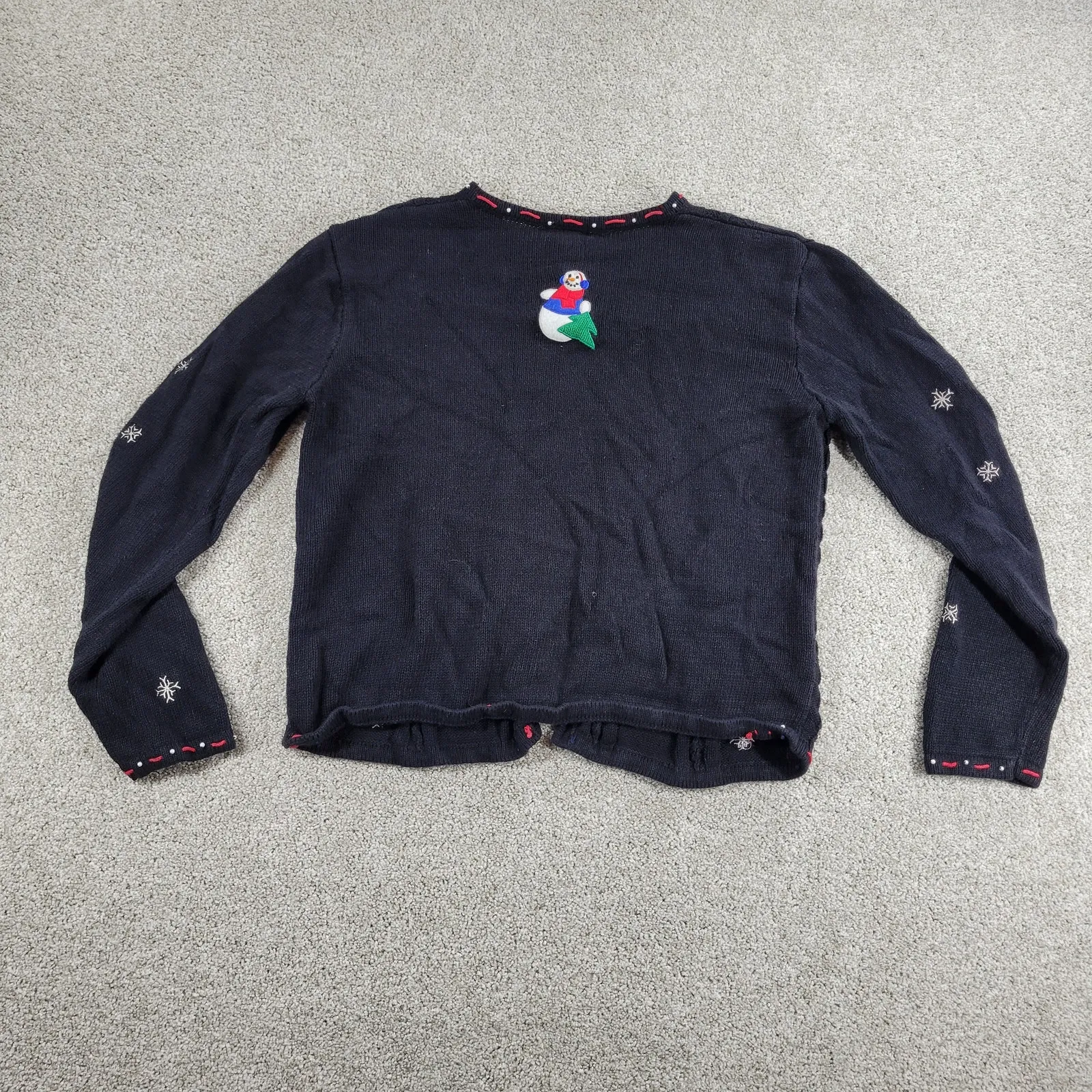 Designers‎ Originals Womens Snowman Sweater M Black Cable Knit Holiday Cardigan Size M - Image 2