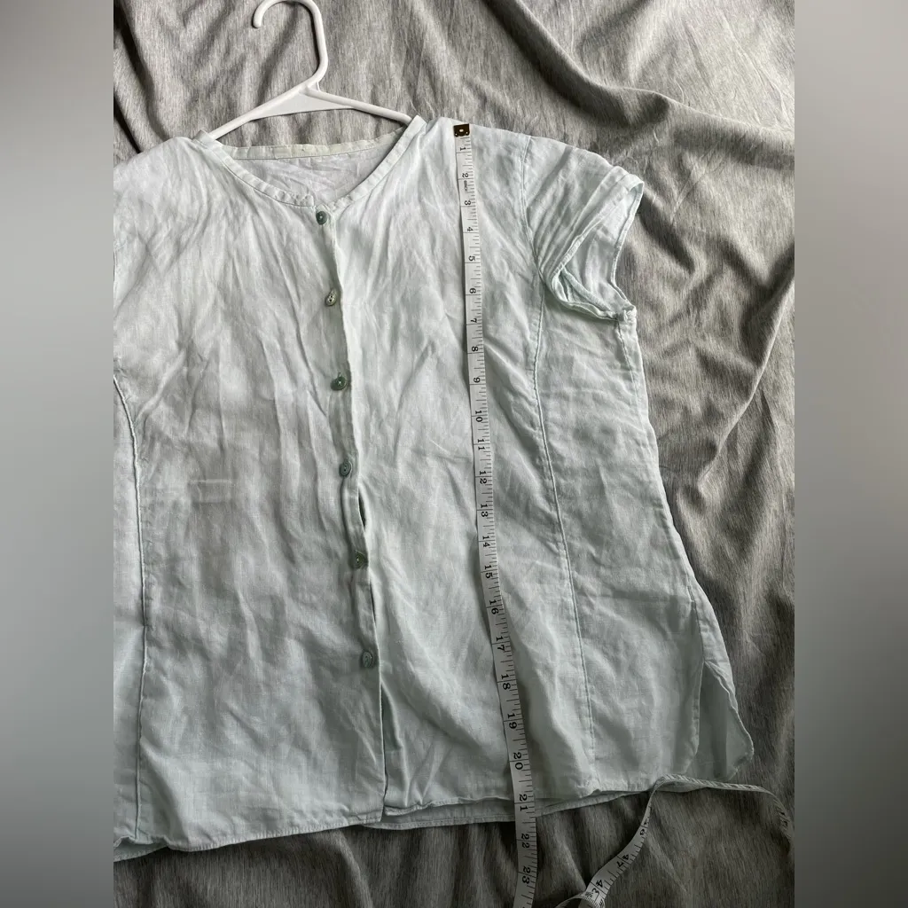 Eileen Fisher 100% Irish Linen Button Down Shirt Size XS Mint Green Coastal - Image 7