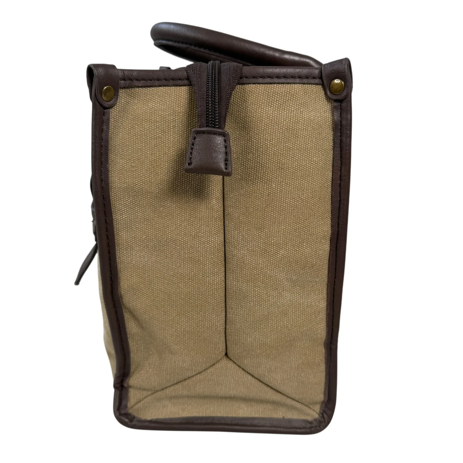 Vintage GH Bass & Co Canvas Leather Trim Tote Bag Brown Tan Unisex Top Handle - Image 3