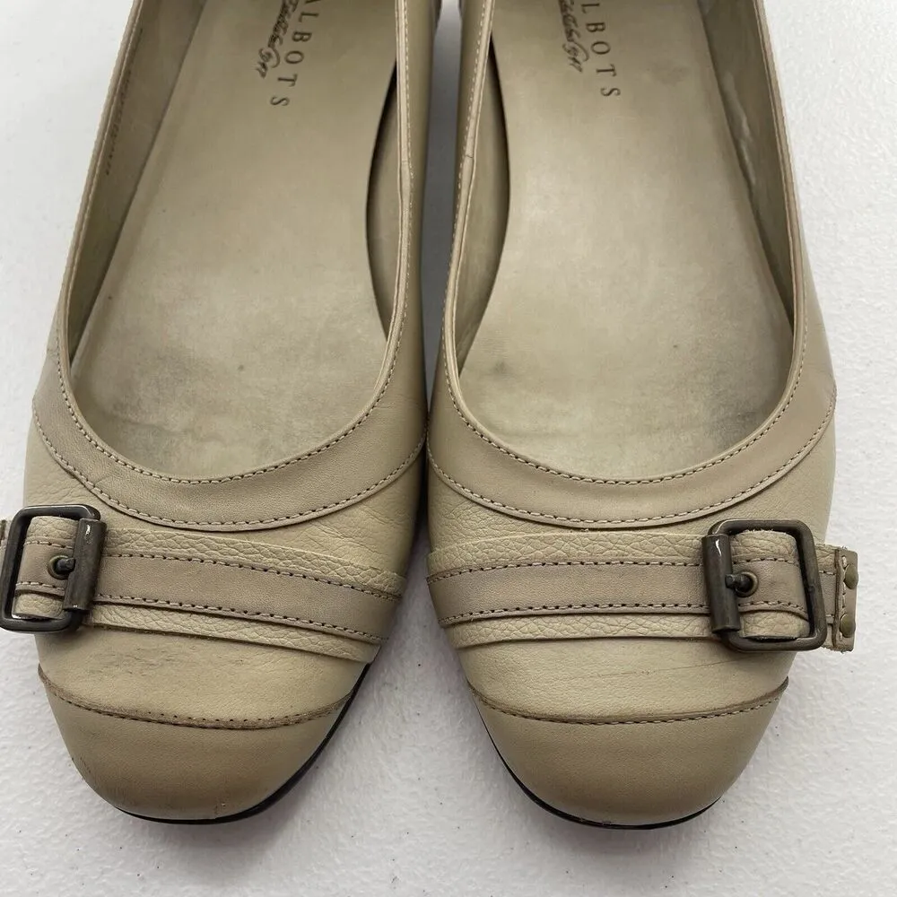 Talbots Size 10 Finata Buckle Flat Leather Beige Sesame Ballet Round Toe Detail - Image 3