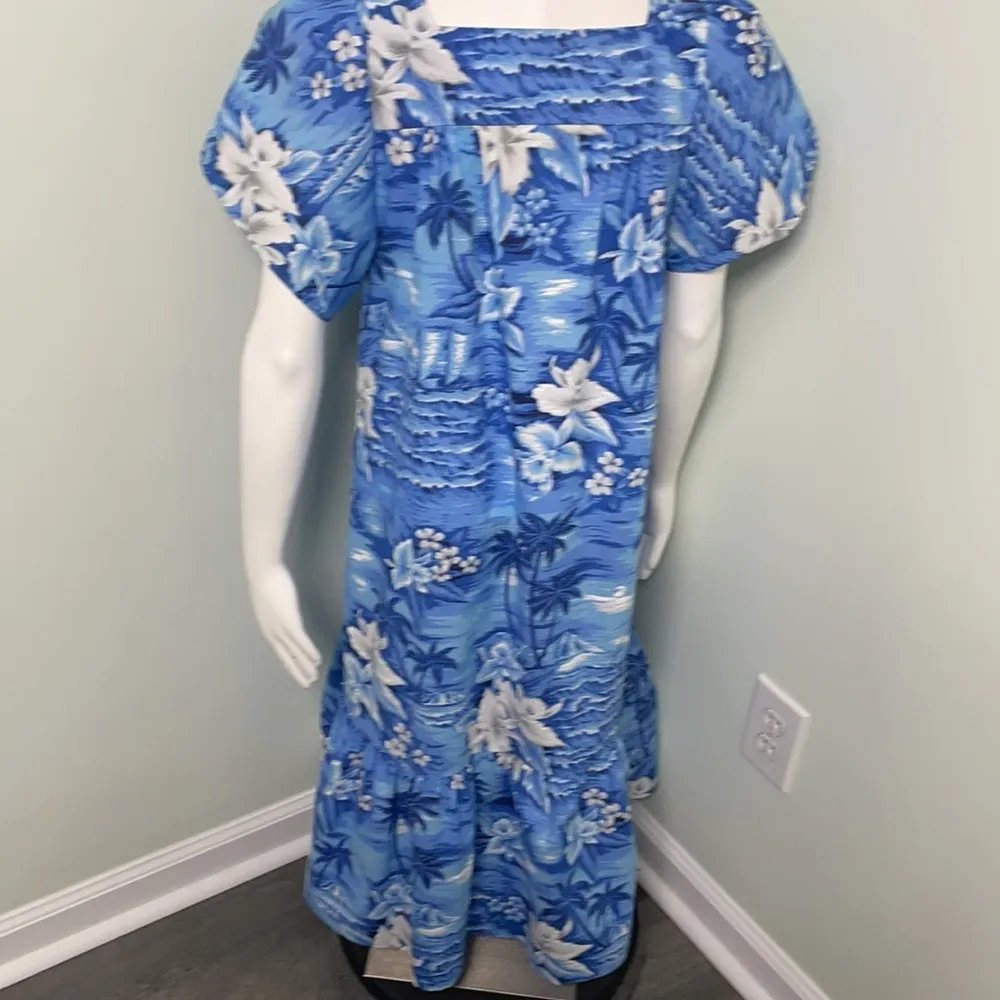 Jade Fashions Hawaiian Floral Muumuu Dress Blue - Image 5