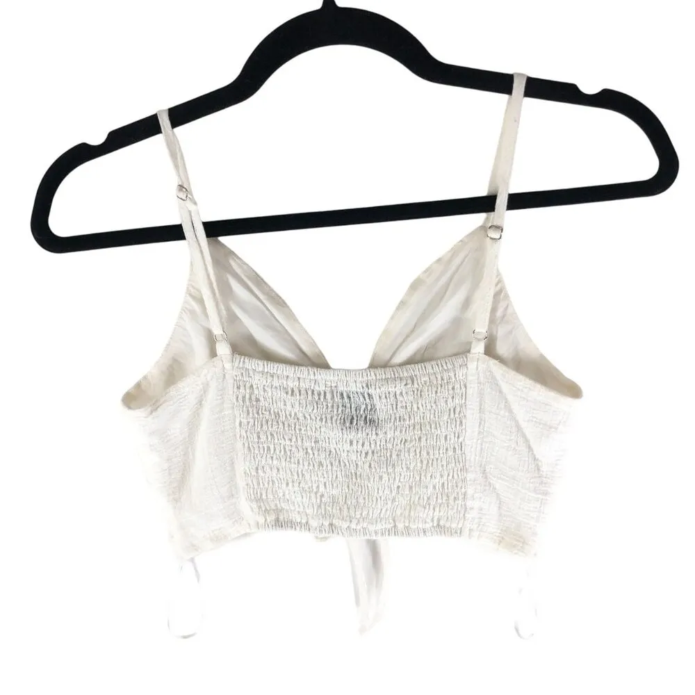 Princess Polly Julio Crop Top Tie Front Smocked Cami White 0 - Image 2