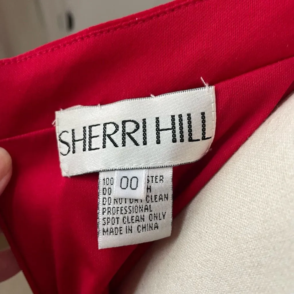 Vintage 90s Sherri Hill Halter Red Formal Gown 00 XXS - Image 9