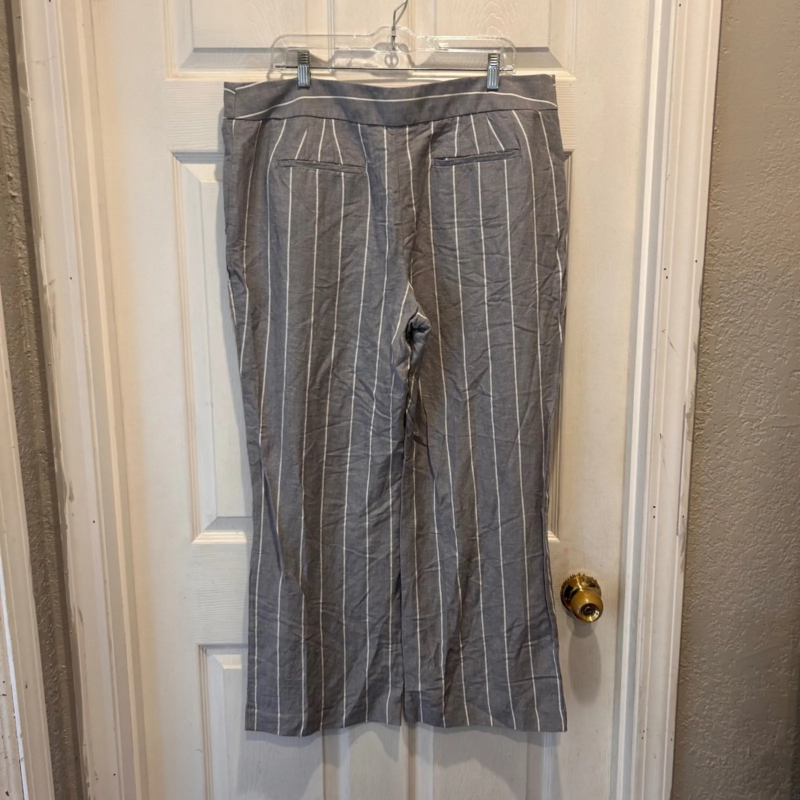 NWT Ann Taylor LOFT Women's Gray White Stripe Linen Rayon Wide Leg Pants Size 14 - Image 4
