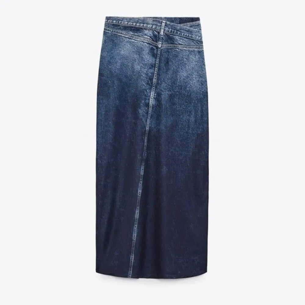 NEW ZARA Denim Effect blue high waisted midi skirt women's size medium - Image 2