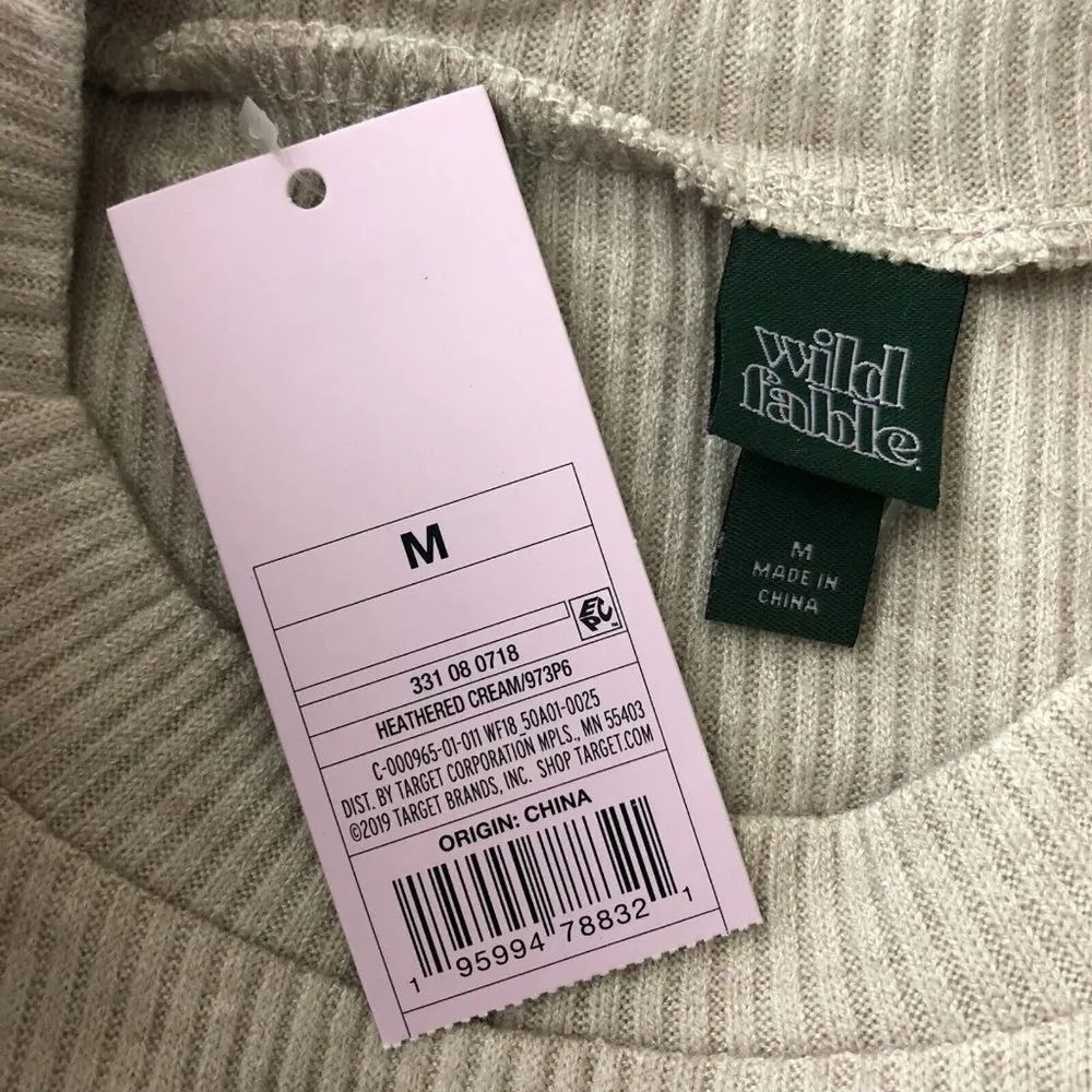 Wild Fable Mini Dress Ribbed Knit Cutout Short Sleeve Crew Neck Stretch Cream M - Image 3