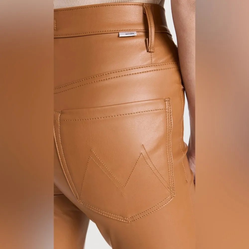 MOTHER High Waisted Rail Skimp Pants Jeans Faux Leather Cashew Brown Size 29 NEW Tan - Image 8