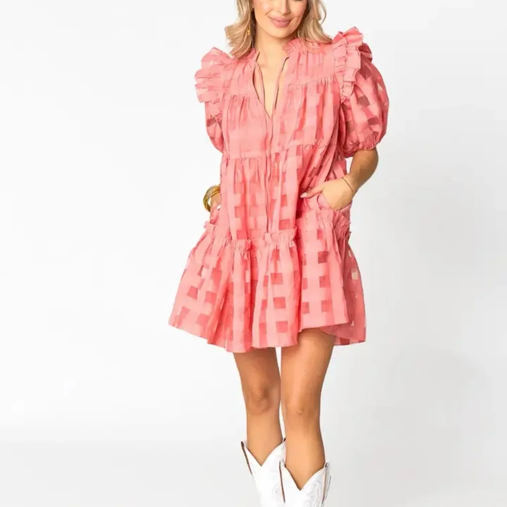 Buddy Love Coral Checkered Mini Dress Pink Size L - Image 3