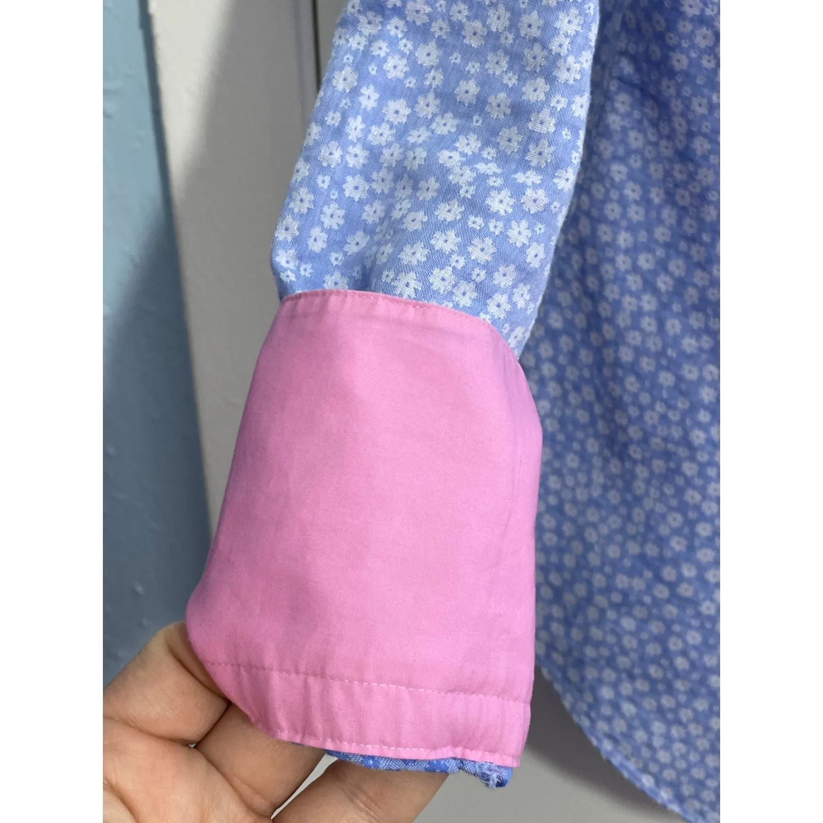 Hawes & Curtis Shirt UK 10 US 6 Blue Floral Pink Flip Cuff Preppy Country Club - Image 3