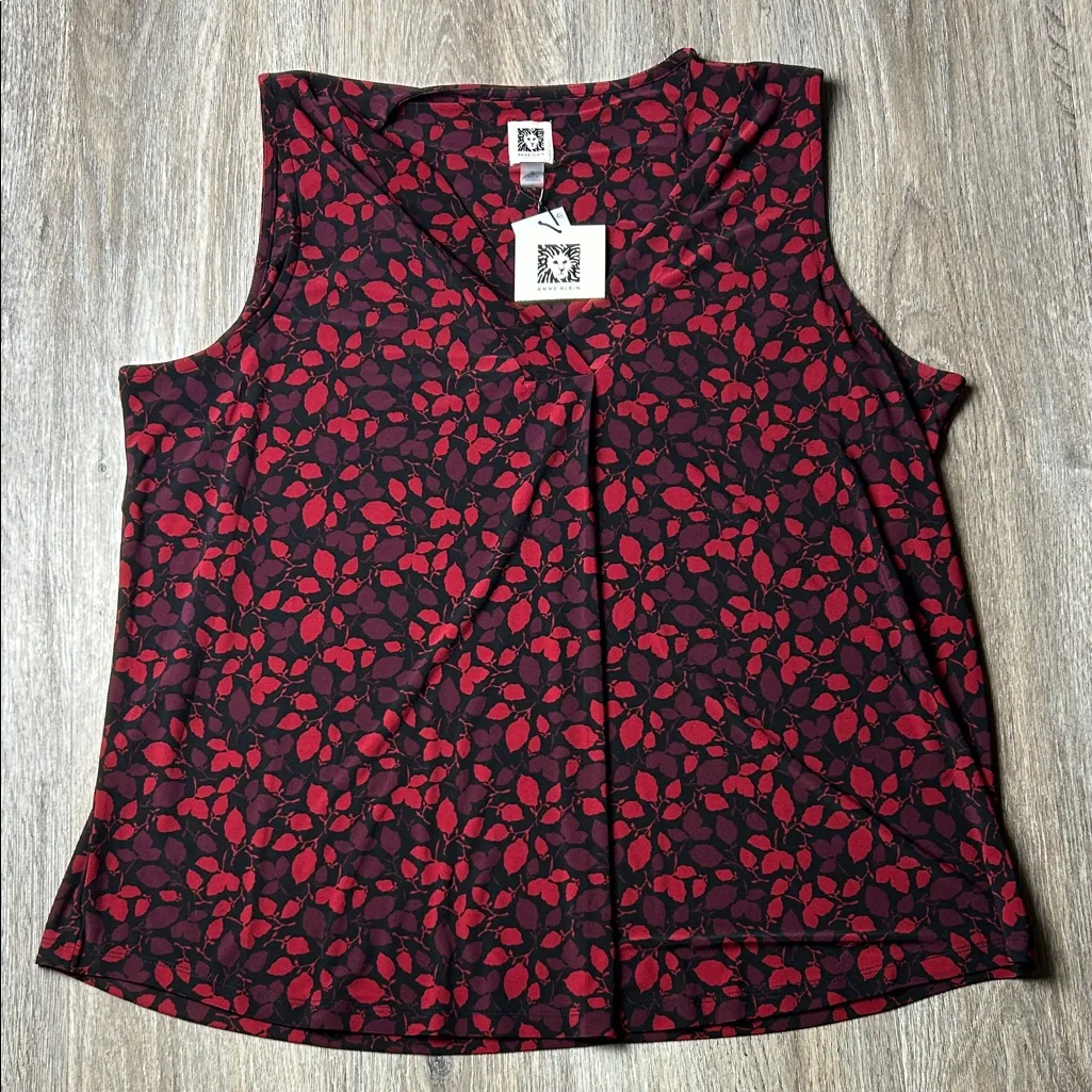 Anne Klein Red and Black Patterned Top Size XL - Image 11