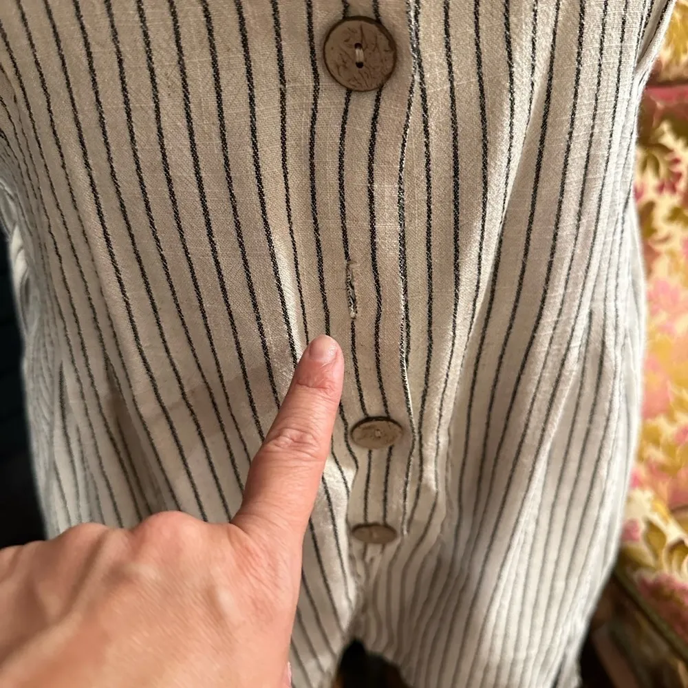 Allie Rose Romper Stripe Beige Gray Cotton Blend Large - Image 6