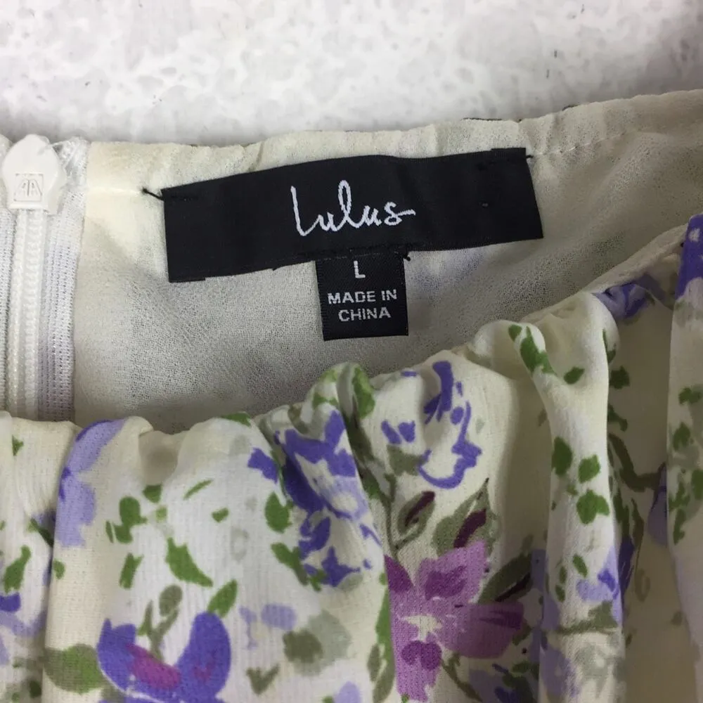 Lulus Love Bloom Cream Floral Print Ruched Off-the-Shoulder Mini Dress Large - Image 5