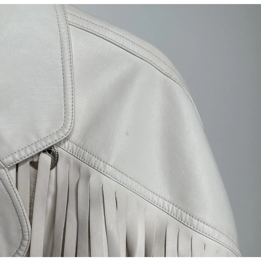 REVOLVE Divine Heritage Fringe Vegan Leather Jacket Coat Women's Cream Size XS - Image 4