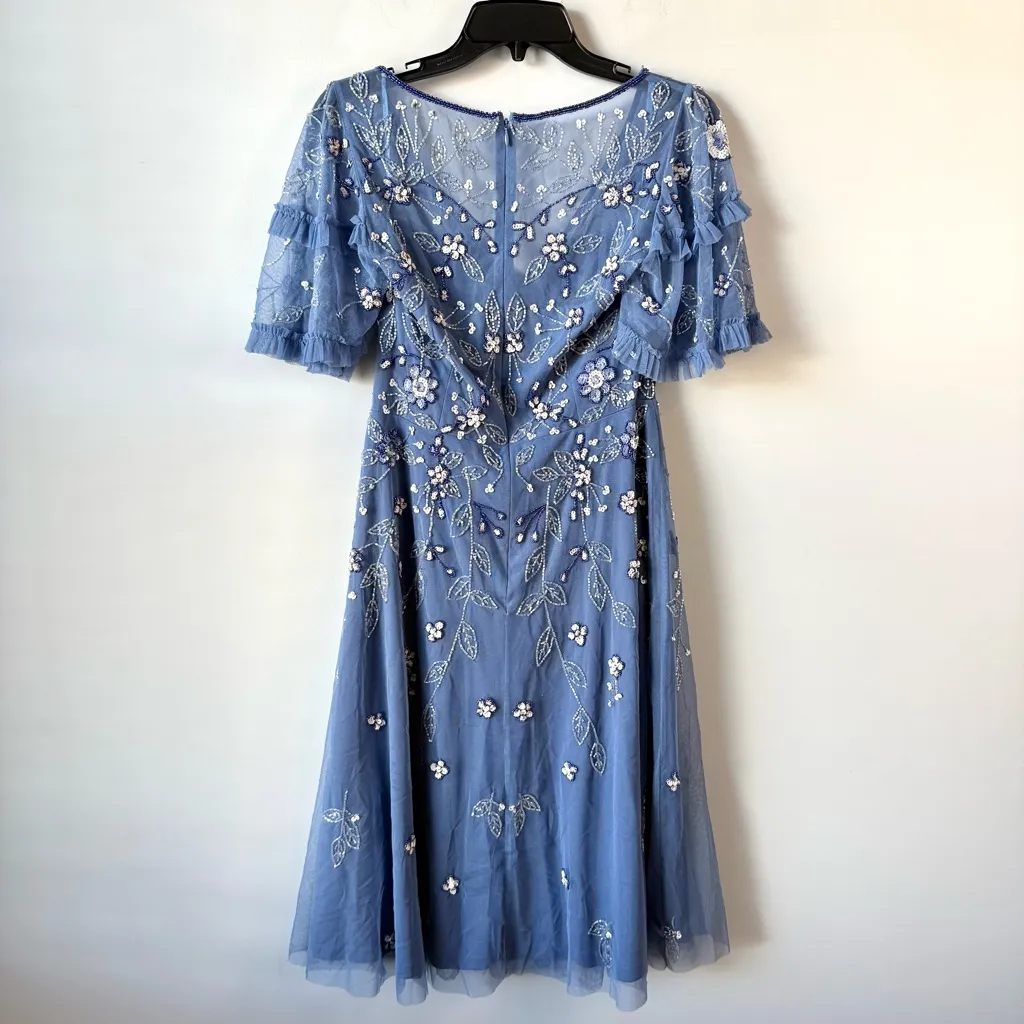 Adrianna Papell Beaded A-Line Midi Dress French Blue 6 - Image 4