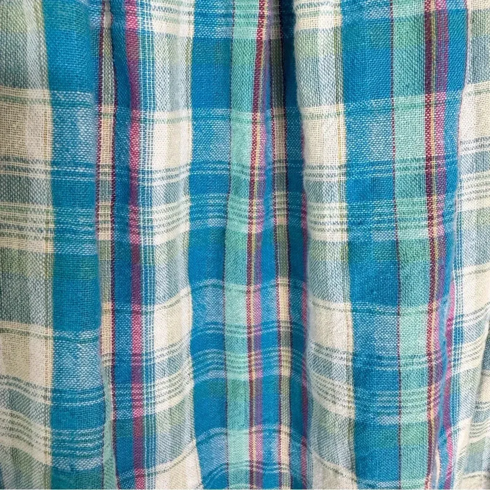 Nicholas Cotton Smocked Apron Plaid Midi Dress Blue Size 12 - Image 7