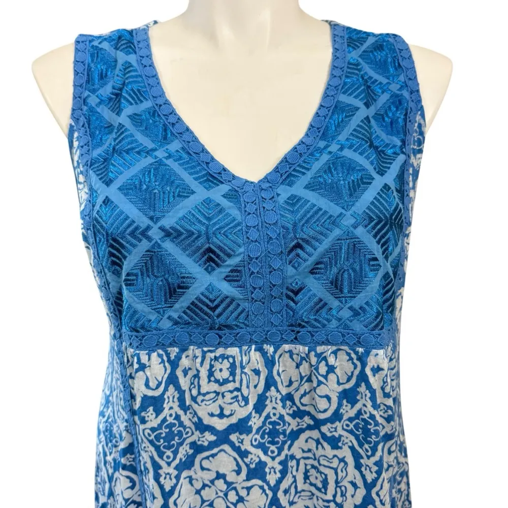 Avenue Tank Top Size 18/20 Blue White Patterned Sleeveless - Image 2