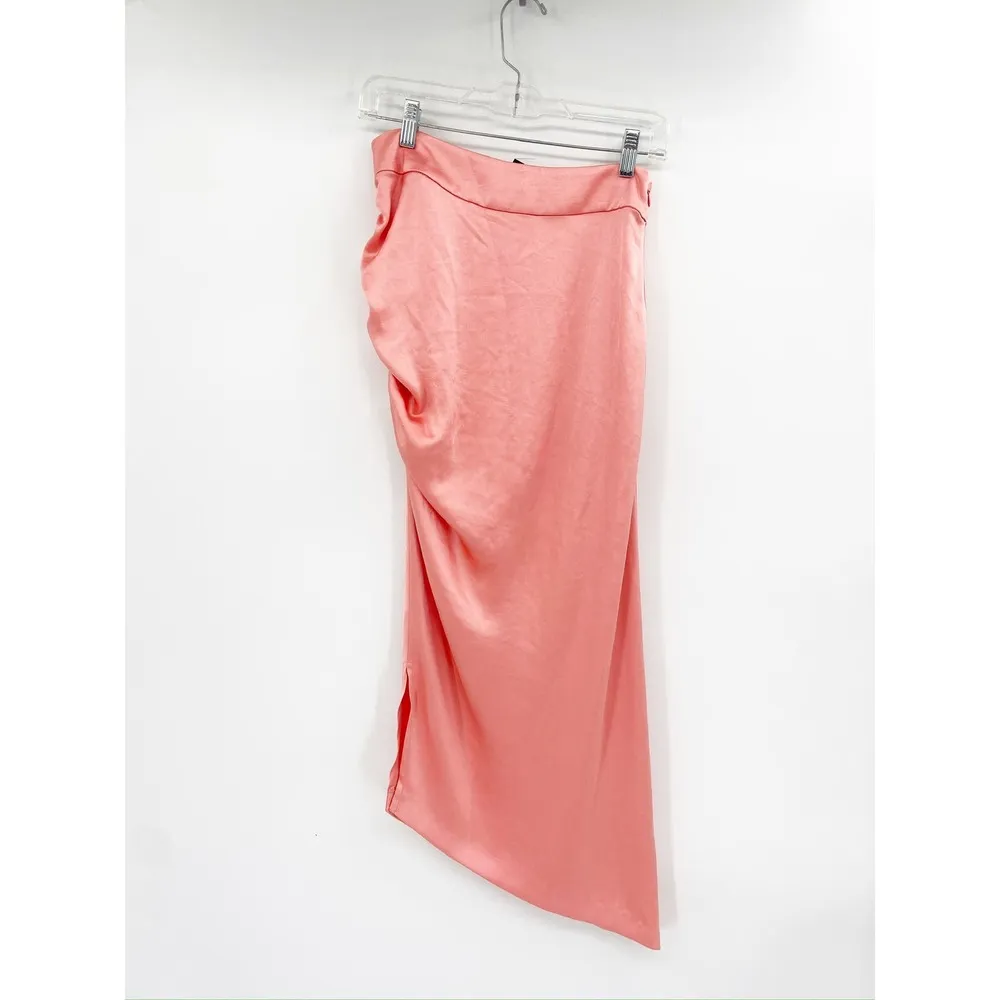 Smythe Rose Pink Asymmetric Satin Ruched Midi Skirt Size 6 - Image 7
