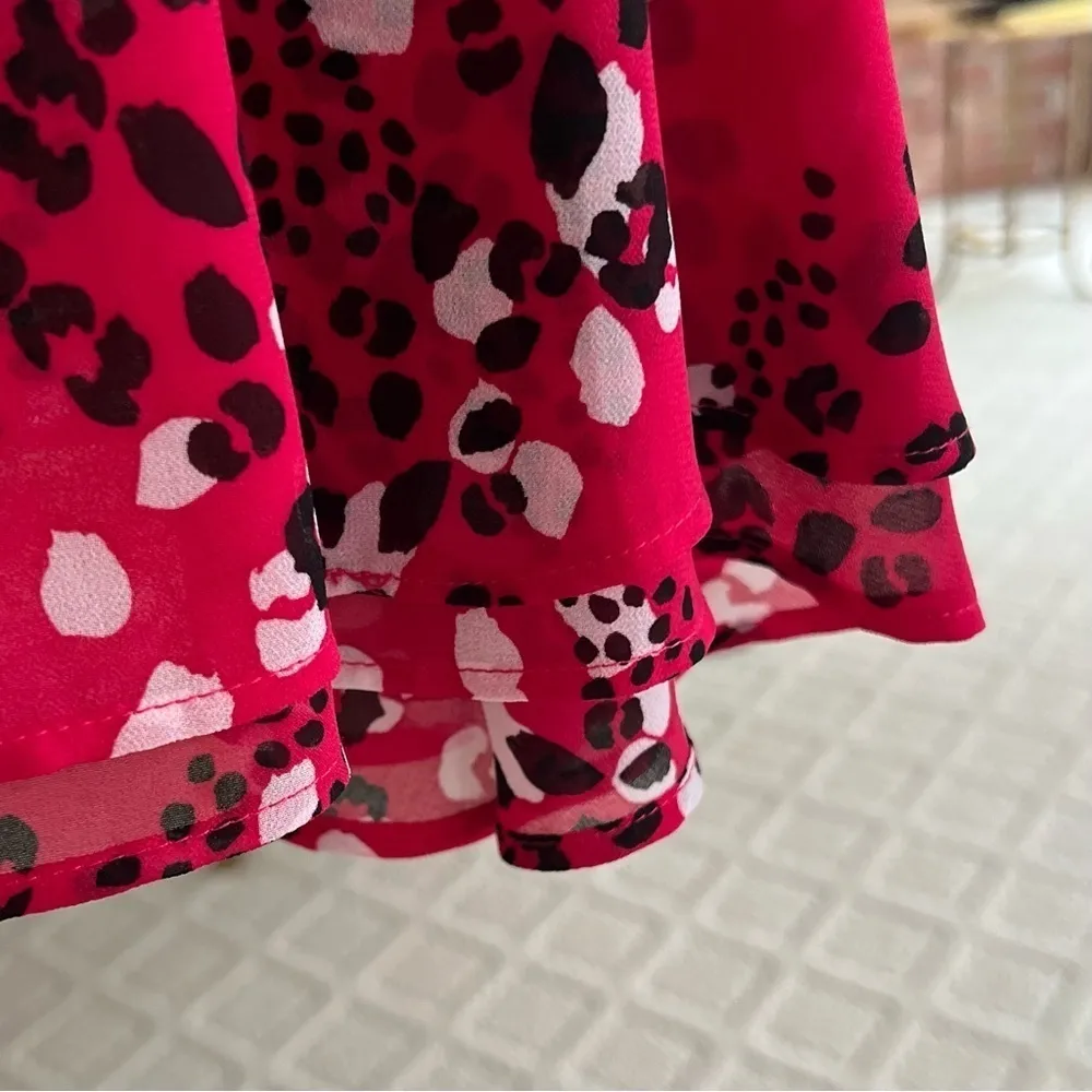 Torrid Top Tank Red Peplum Smocked Chiffon Leopard Print V-Neck Cami 4X Party - Image 7