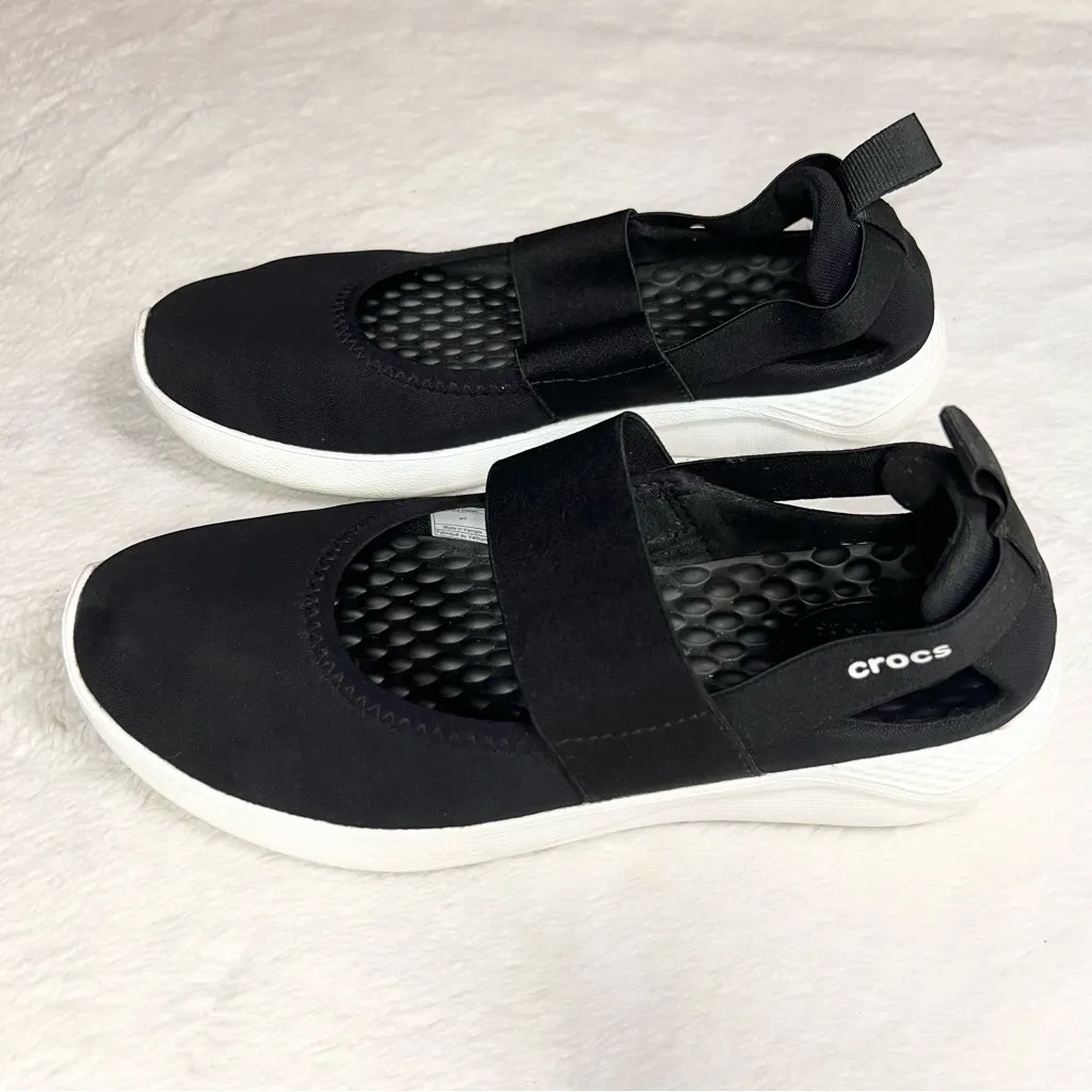 CROCS LiteRide Mary Jane Sneakers Black & White Size 7 - Image 11