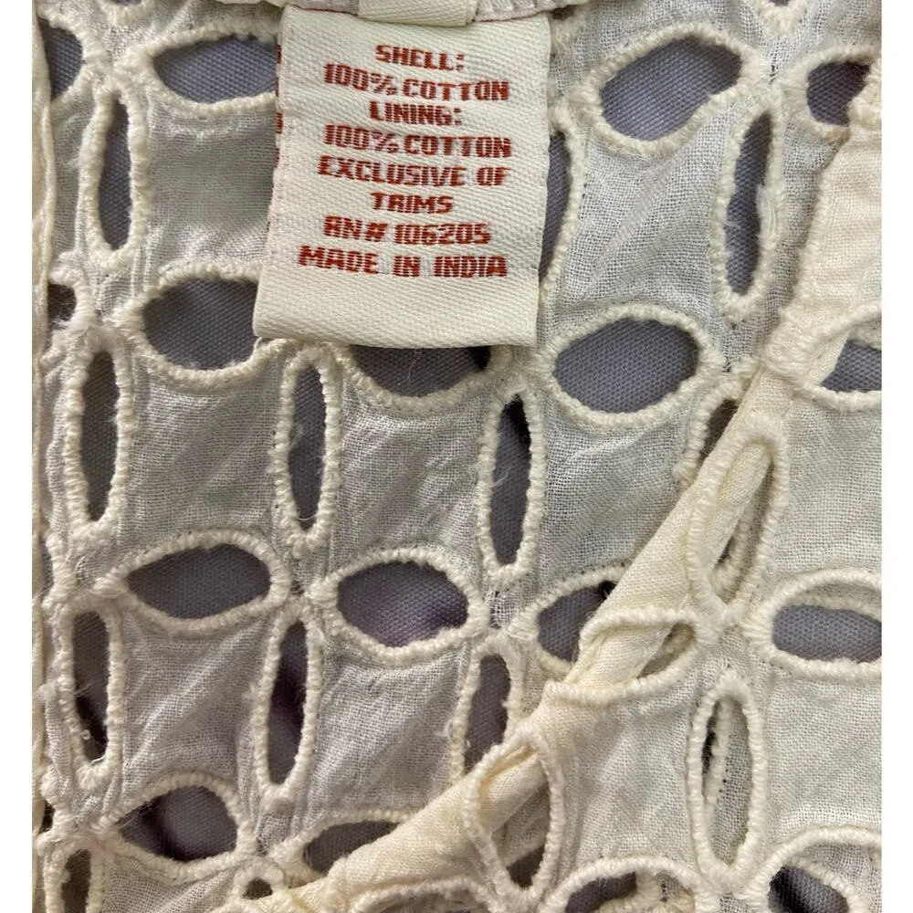 Sundance Eyelet Dress Women XS 2 Vanilla Shift Keyhole Back Lined 100% Cotton - Image 9