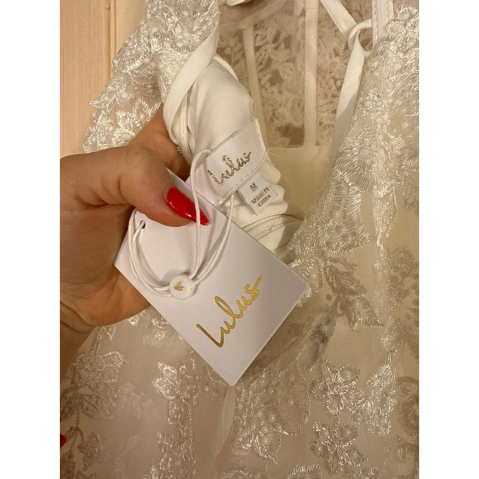 NWT Lulus Glorious Luxury White Sheer Tulle Embroidered Beaded Maxi Dress Size M - Image 8