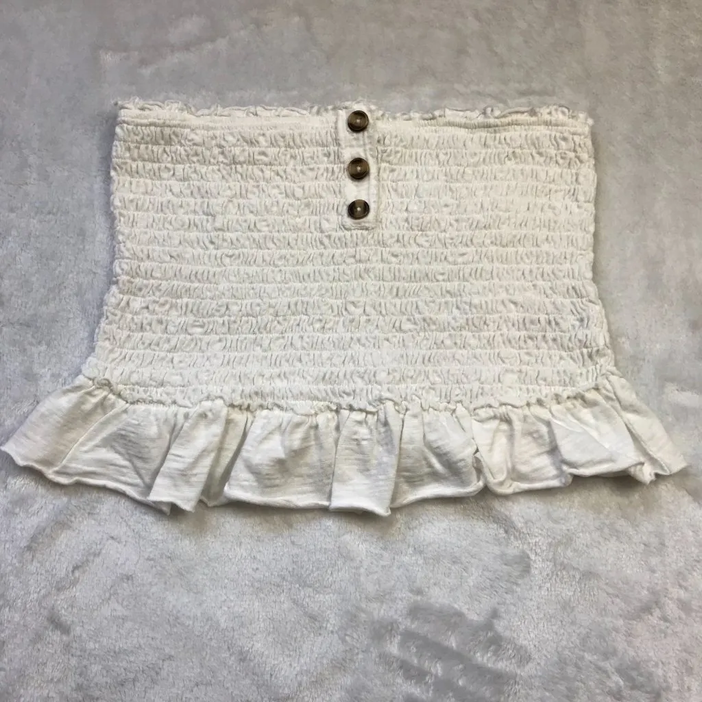 We The Free Ruched Crop Top Women's Size Large Off White 100% Cotton‎ Ruffle Hem - Image 7