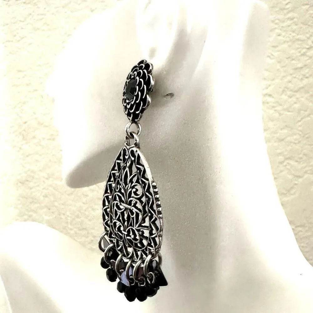 Chico's Chico’s   silver tone teardrop  black  drop earrings - Image 3