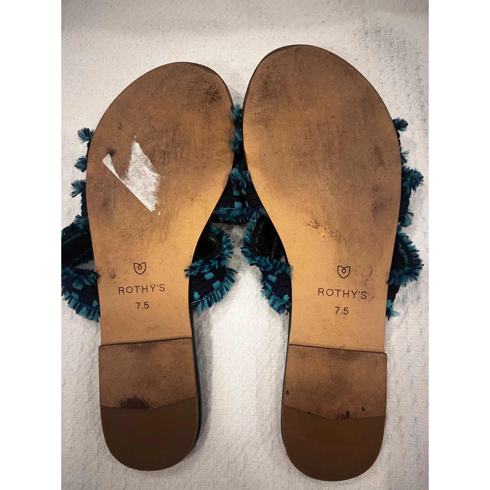 Rothy’s Women’s 7.5 Teal Blue Boho Tassel Slip-On Sandals Summer Slides - Image 6