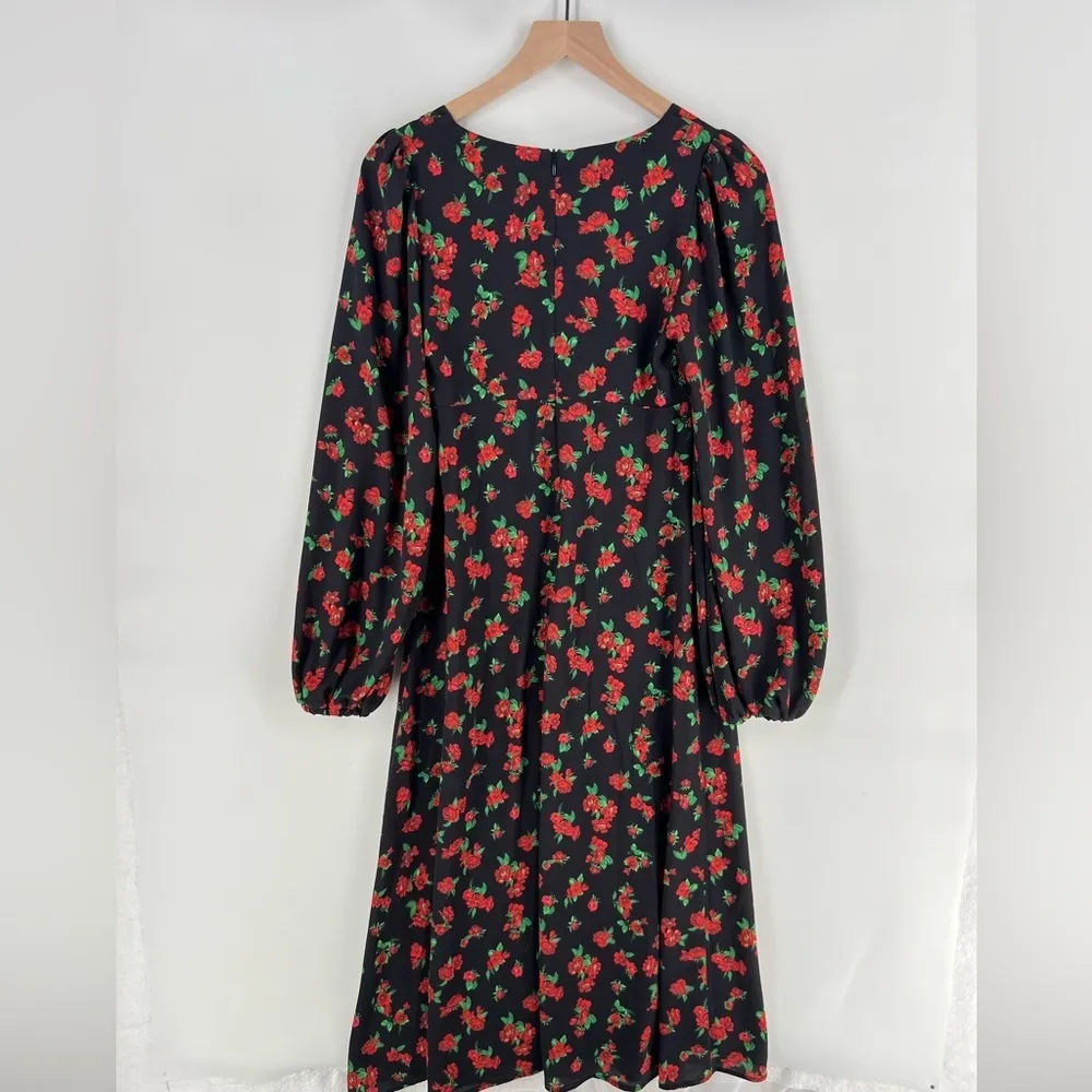 Fourteenth Place Romantic Floral‎ Sweatheart Puff Long Sleeve Tie Front Dress - Image 3