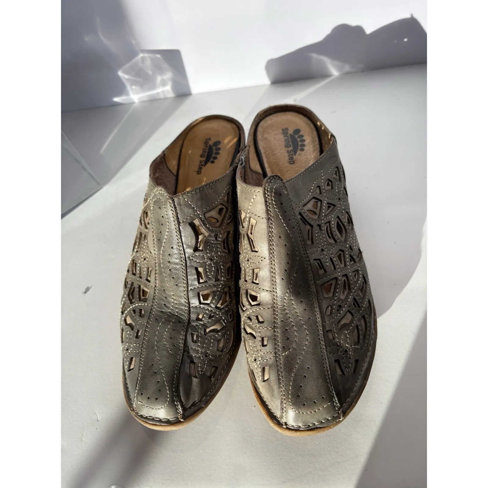 Spring Step Shoes Sandals Wedges Slides Women Size 39 US 8 Green Leather - Image 10