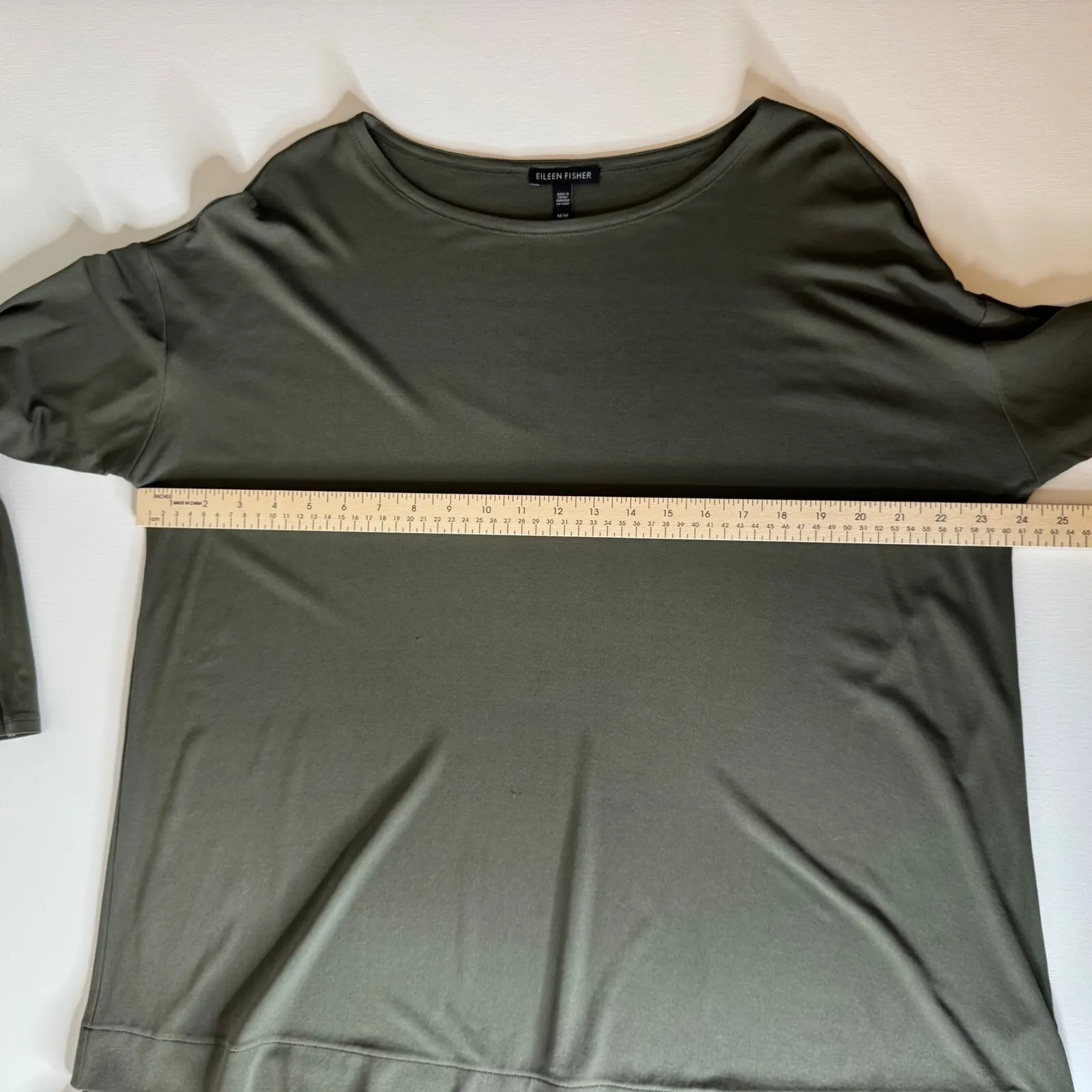 Eileen Fisher Womens 100% Silk Layered Tunic Top Medium‎ Olive Green Long Sleeve - Image 10